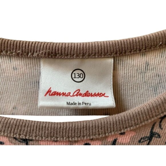 Hanna Andersson Girls Dress 130 US 8 Cotton Taupe Pink Floral Long Sleeve - Picture 6 of 8